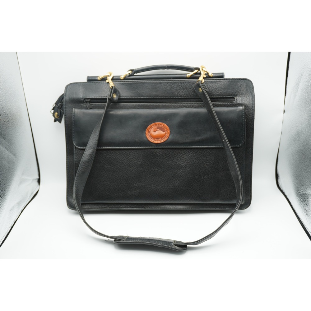 Dooney & Bourke All Weather Leather Briefcase Black Gold Hardware Vintage Bag